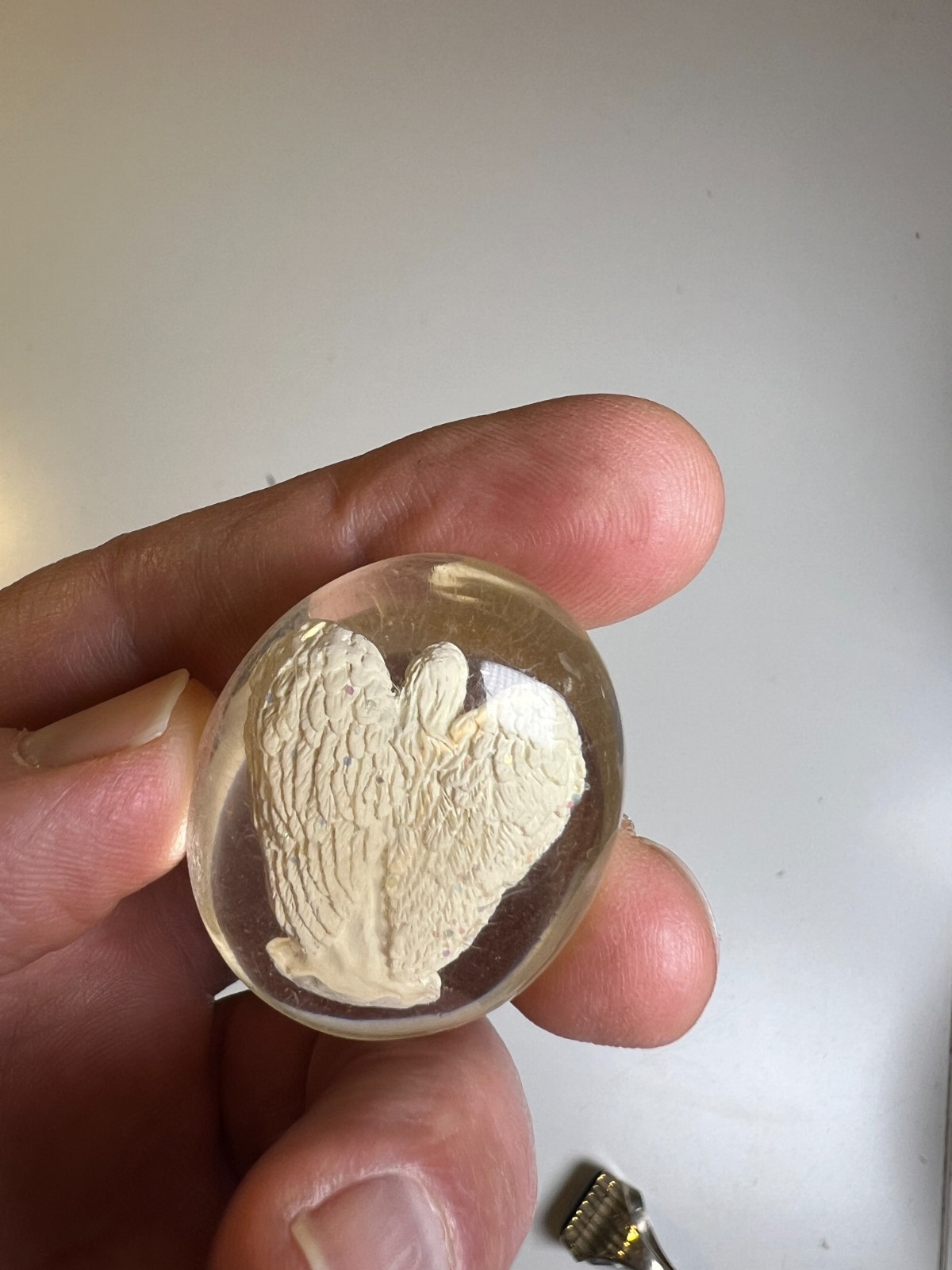 Antique Vintage 1950s Chalkware Angel Encased Lucite Devotional Pocket Charm