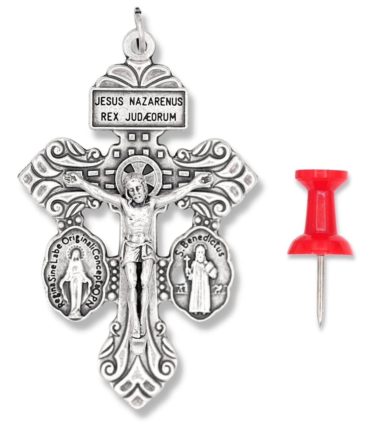 Pack of 10 Crucifix with St. Benedict & Marian Medals – Triple Threat Cross, 2 1