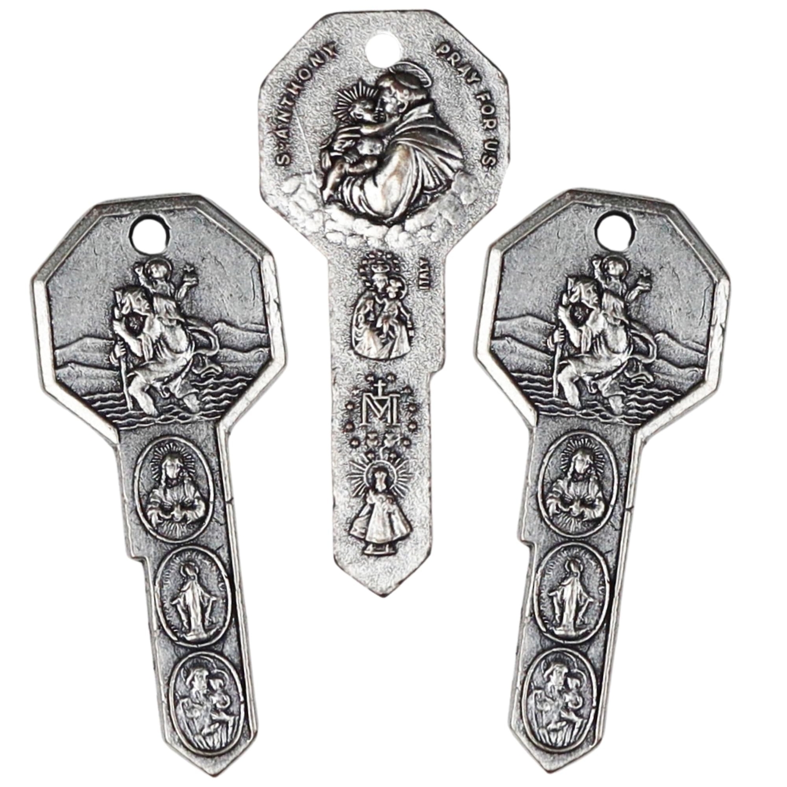 Needzo Seven Way Key Medal, Vintage Silver Toned Catholic Jewelry Charm, Reli…