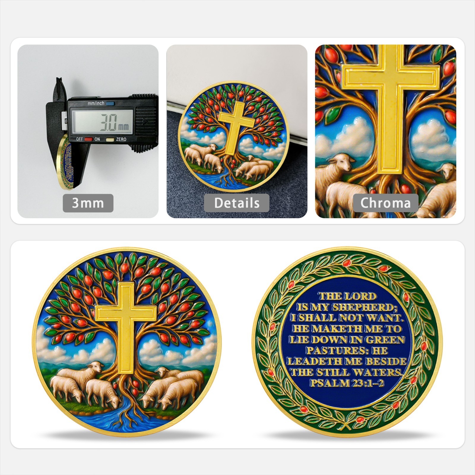 5Pcs Christian Challenge Coin Lord Is My Shepherd Psalm 31:15 Verse Faith Coin