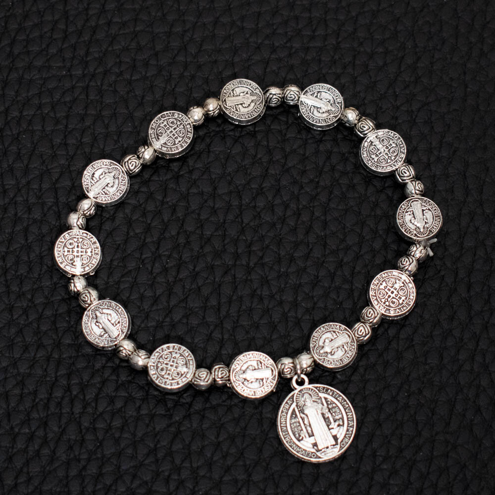 Saint St Benedict Medal Silver Rosary Bracelet Pulsera De Plata De San Benito