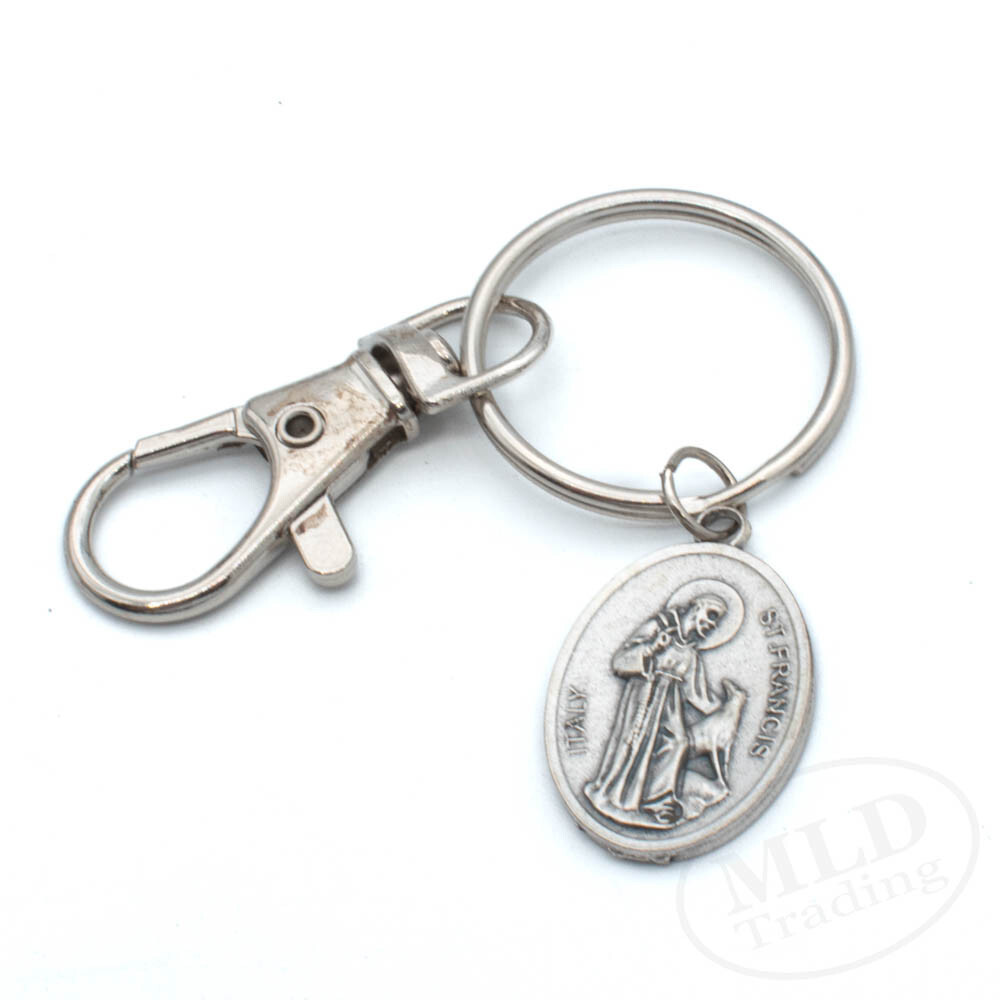 Italian Saint Francis Medal Keychain/Pet Collar Pendant – Zinc Alloy, Silver