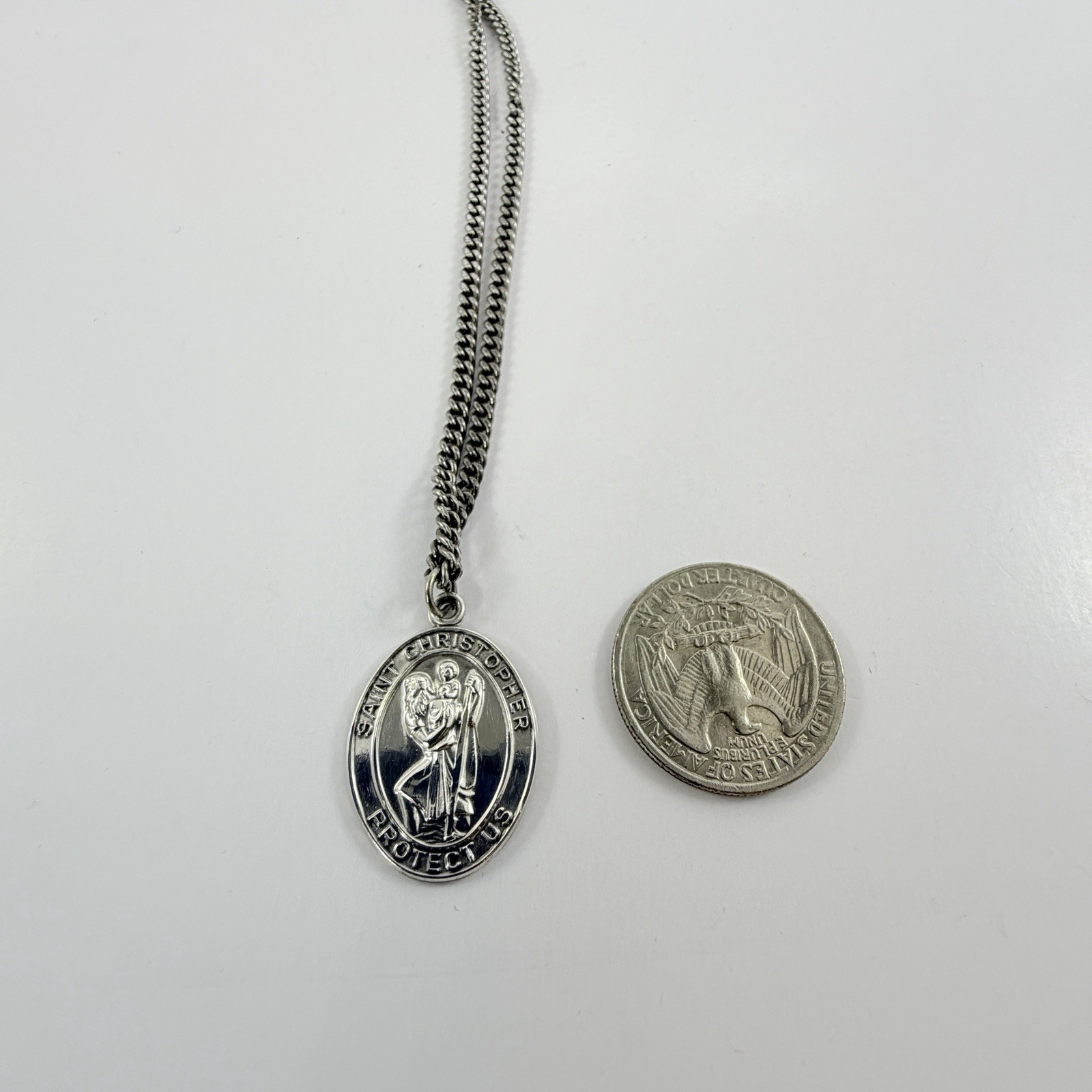 Jeweled Cross Co. Sterling Silver St. Christopher Medal Pendant 24 Inch Necklace