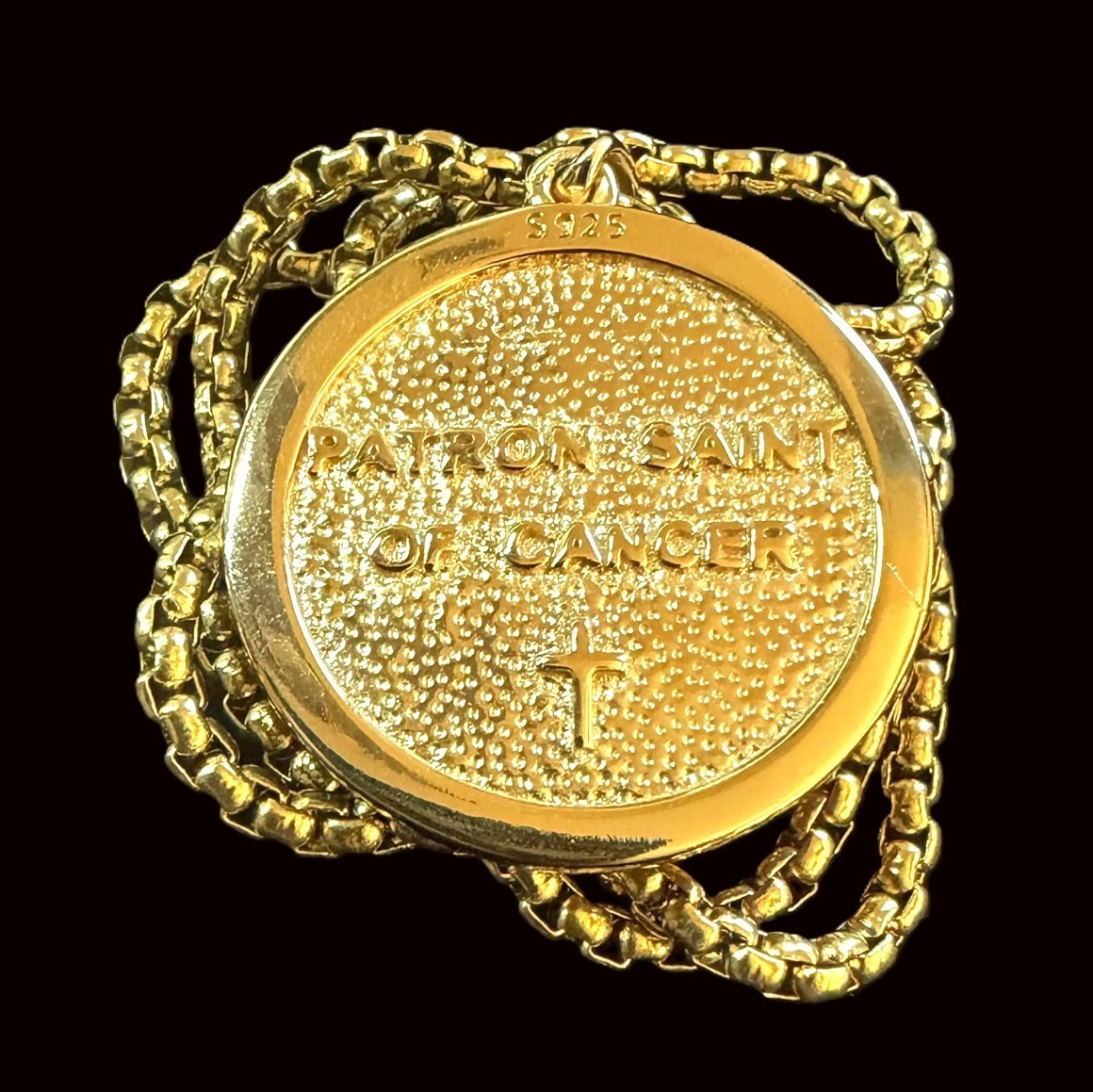 Gold Plated 925 Sterling Silver Saint Peregrine Patron of Cancer Medal Necklace