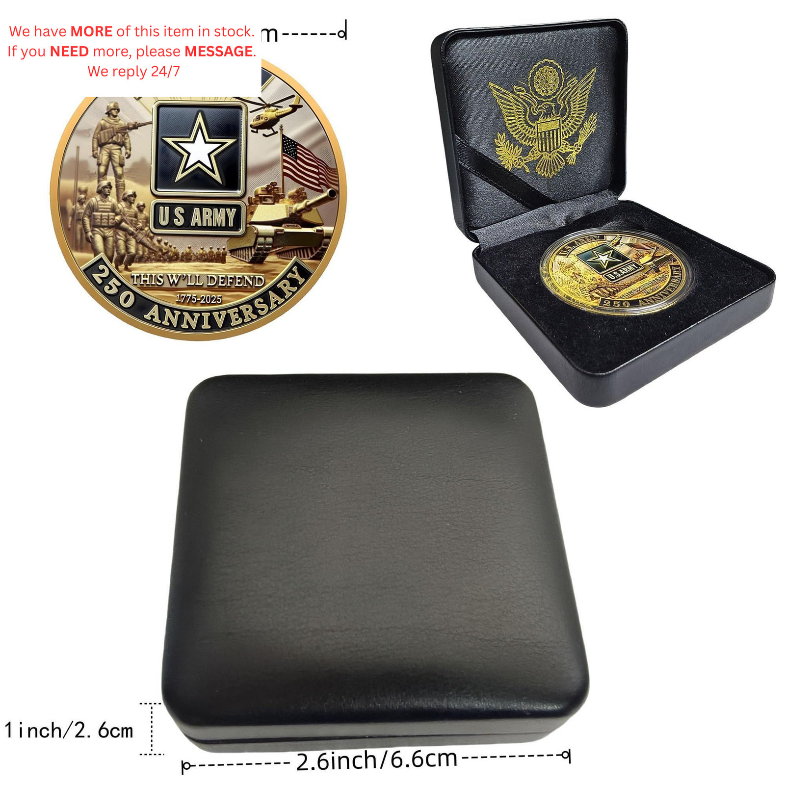 250th Anniversary Army Coin Navy 1.57 Inches, Gold Father’s Day Gift for Dad