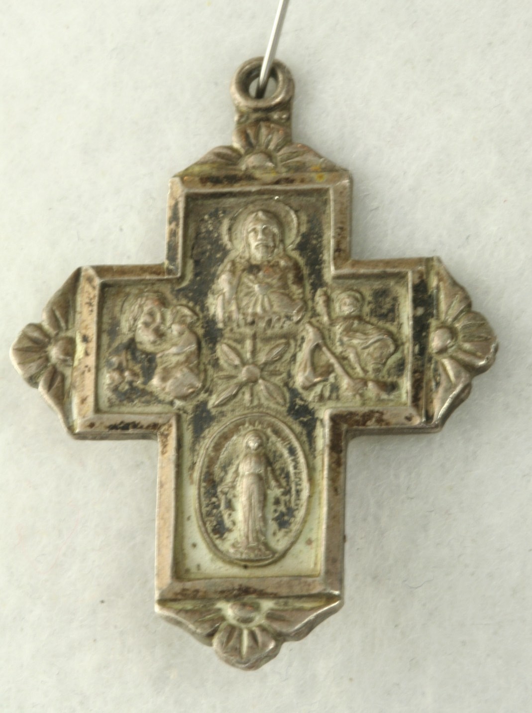 VTG 1940 STERLING SILVER 4 WAY MULTI MEDAL MARY CHRIS ANTHONY SACRED JESUS +