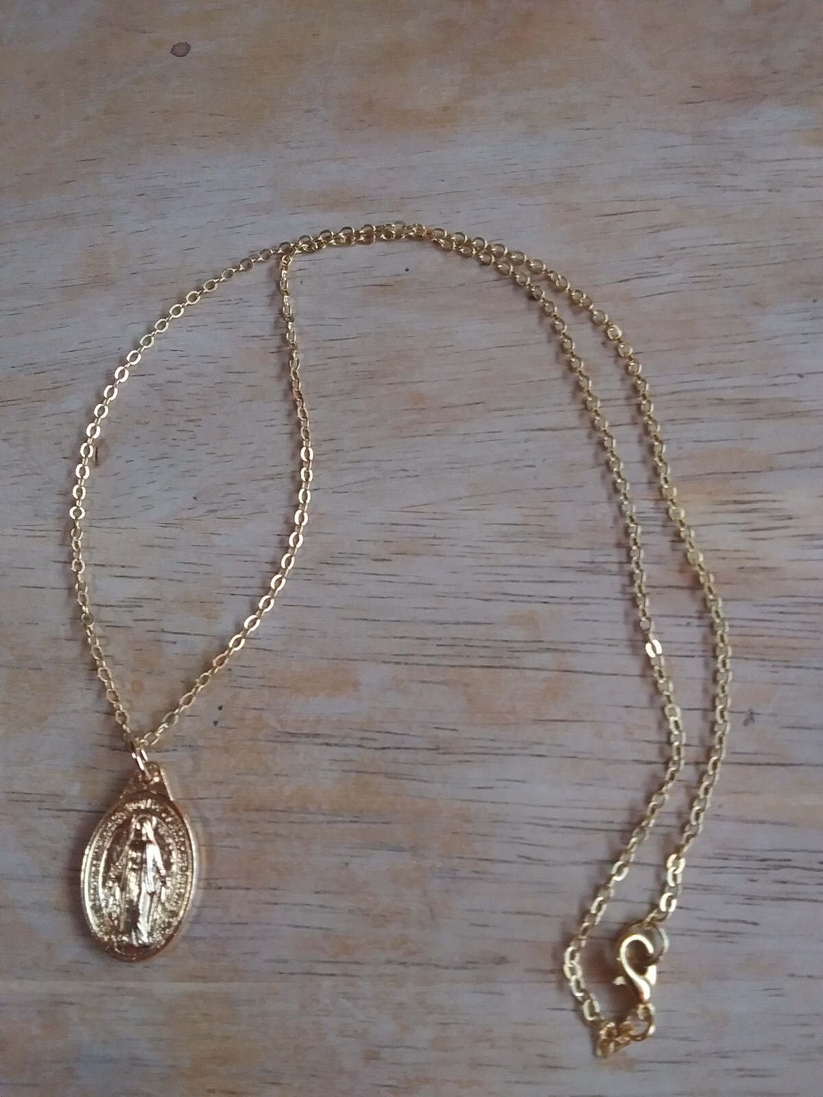14K Gold Miraculous Medal Pendant Italy 18″ gold plated chain necklace