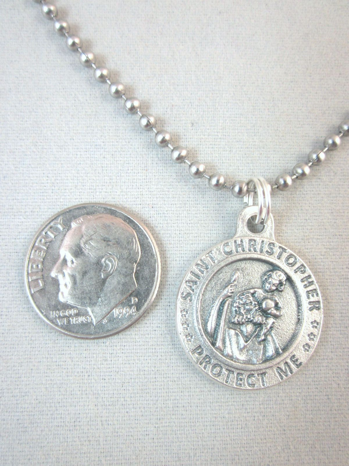 3/4″ St Christopher / US Air Force Medal Italy Pendant Necklace 24″ Ball Chain