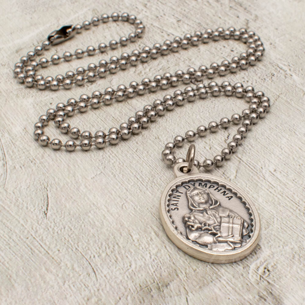 Saint St Dymphna Medal Pendant Necklace Patron Saint Of Stress And Anxiety Italy