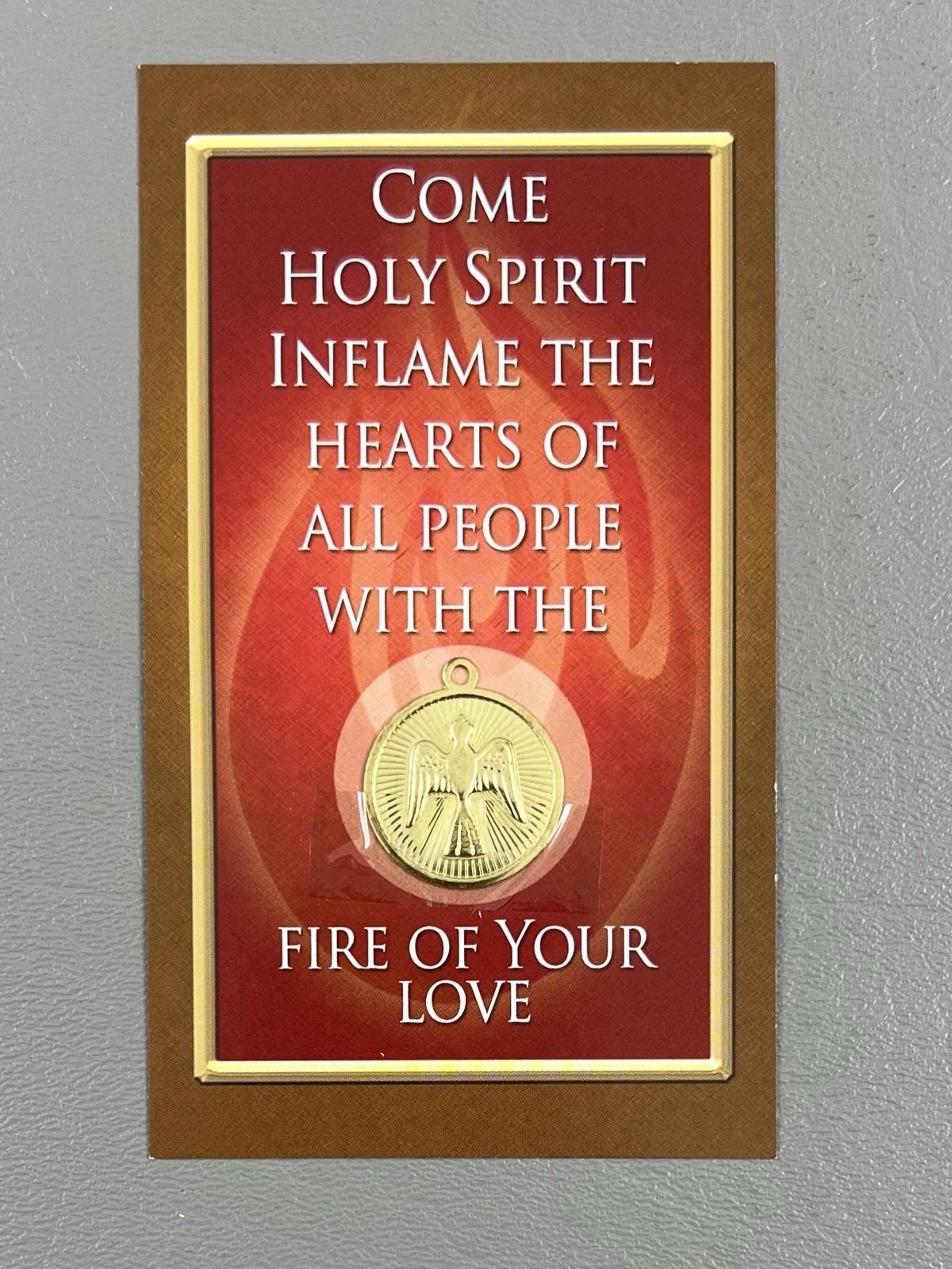 Holy Spirit Prayer Card w Dove Medal Catholic Franciscan Mission Associates