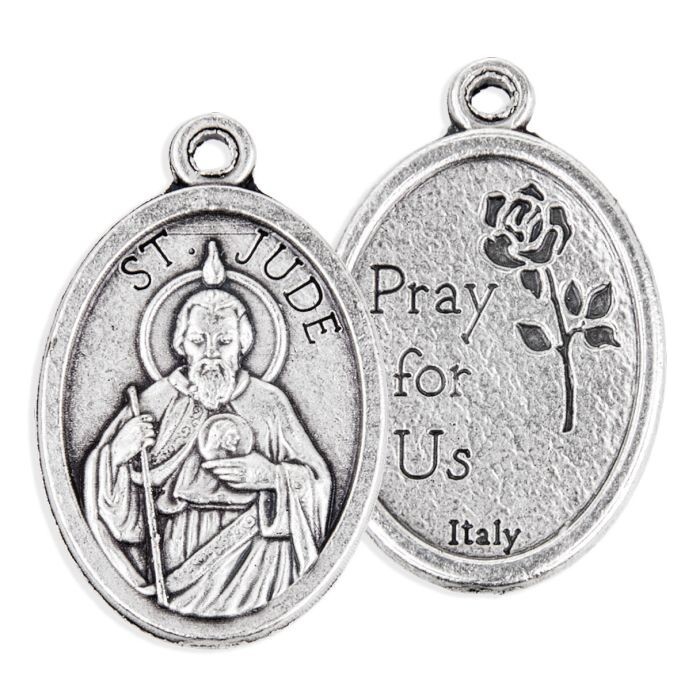 Saint St. Jude – Pray for Us on back – Italian Die Cast Silver Tone 1″ Medal
