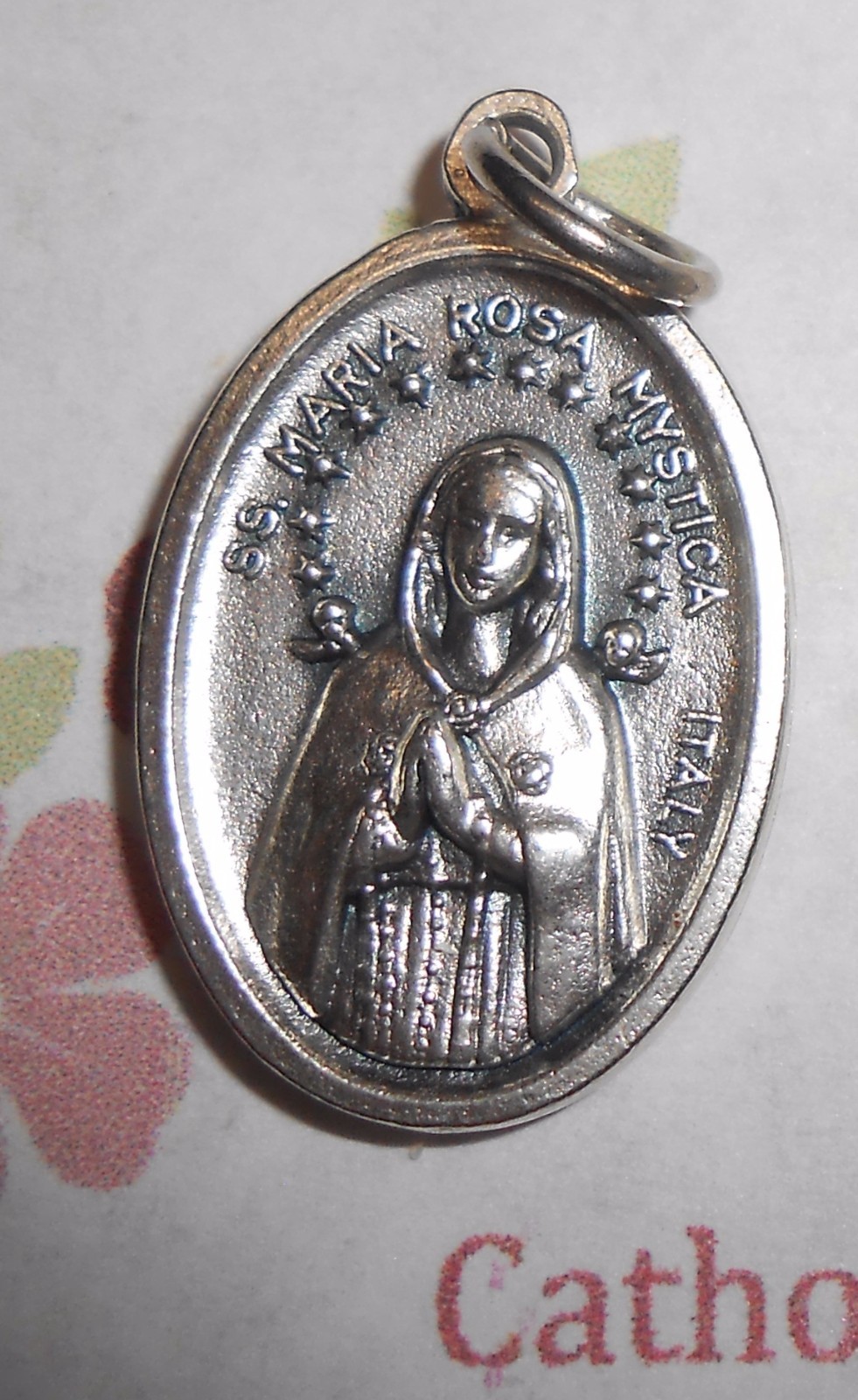 Maria Rosa Mystica – Pray for Us – Italian Silver OX 1 inch Medal