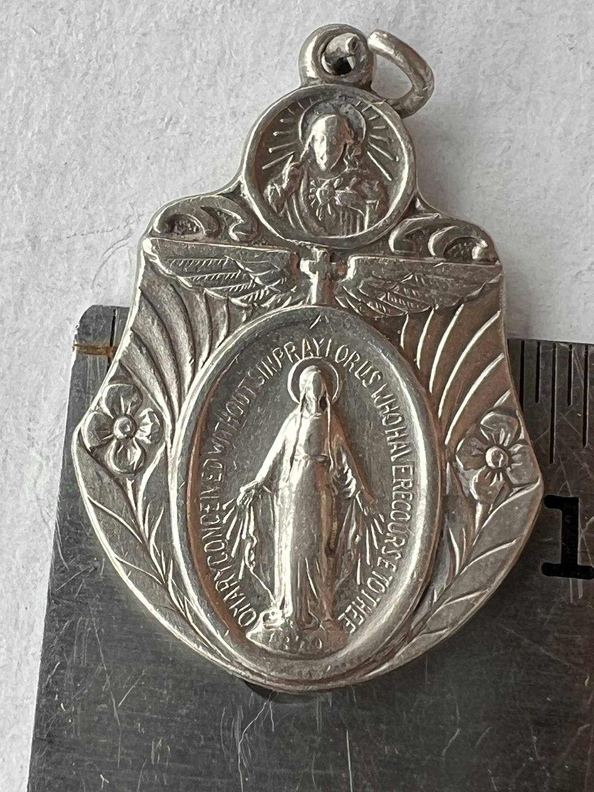 HMH Catholic Religious Miraculous Mary Medal Sterling 925 Military Wings Pilot
