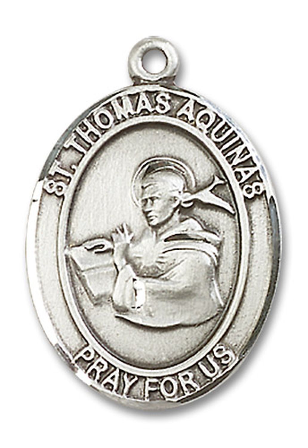 Sterling Silver St Thomas Aquinas Medal Pendant Necklace 24″ Chain Prayer Card