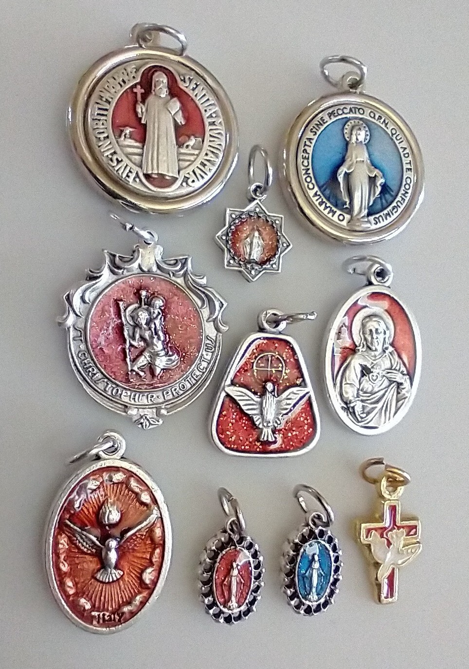 Catholic Lot Religious Medals Enamel Jesus Mary St Christopher Dove Holy Spirit