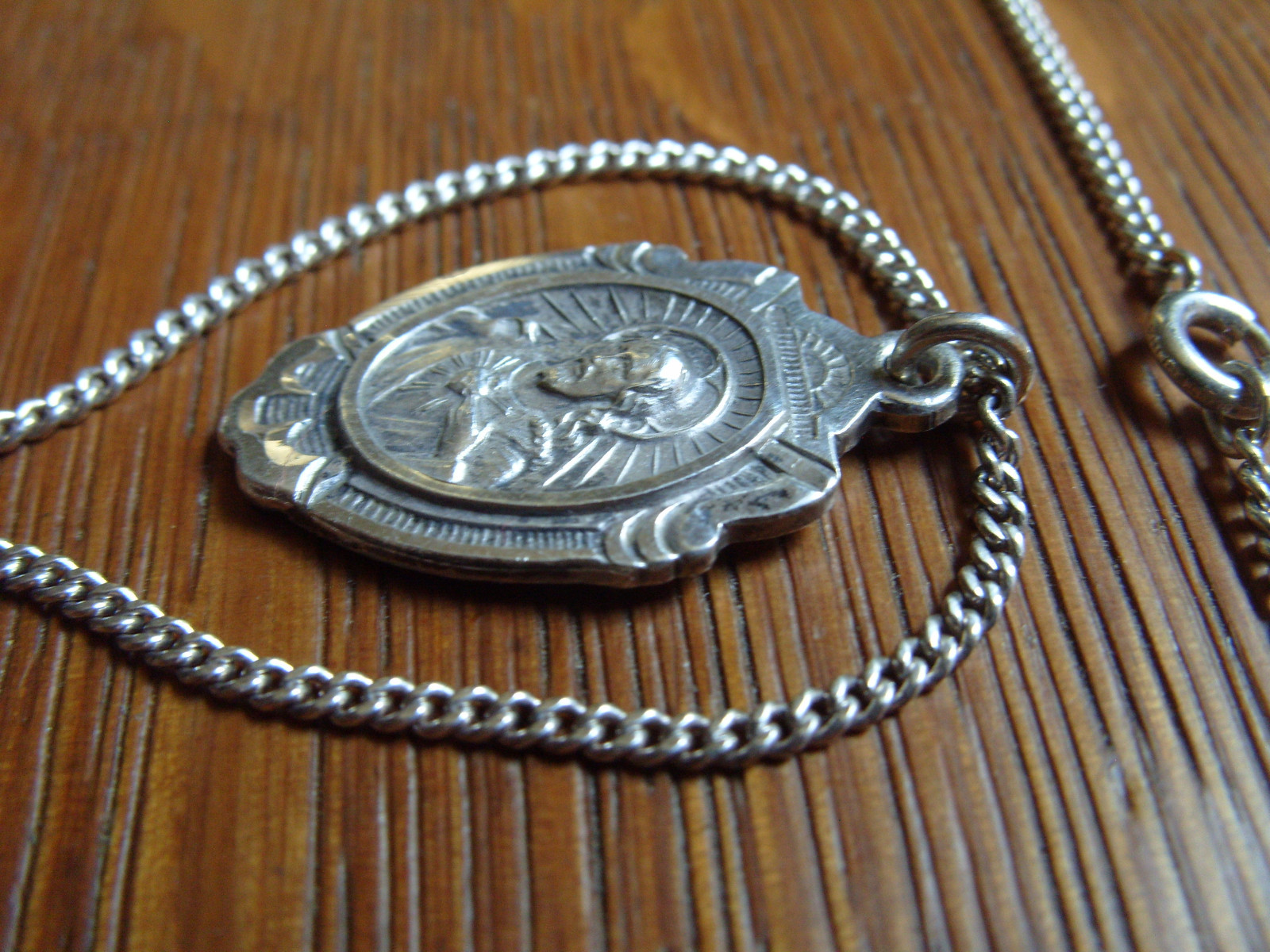 Vintage HMH Sacred Heart Jesus Mother Mary Sterling Silver Pendant 18 in Chain