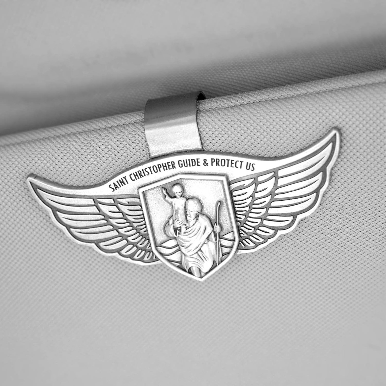 St Christopher Medal Car Saint Christopher Visor Clip Angel Wings Auto Sun Visor