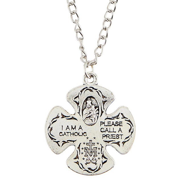 Catholic Four-Way Medal Pendant and Holy Card Set – First Communion Gift
