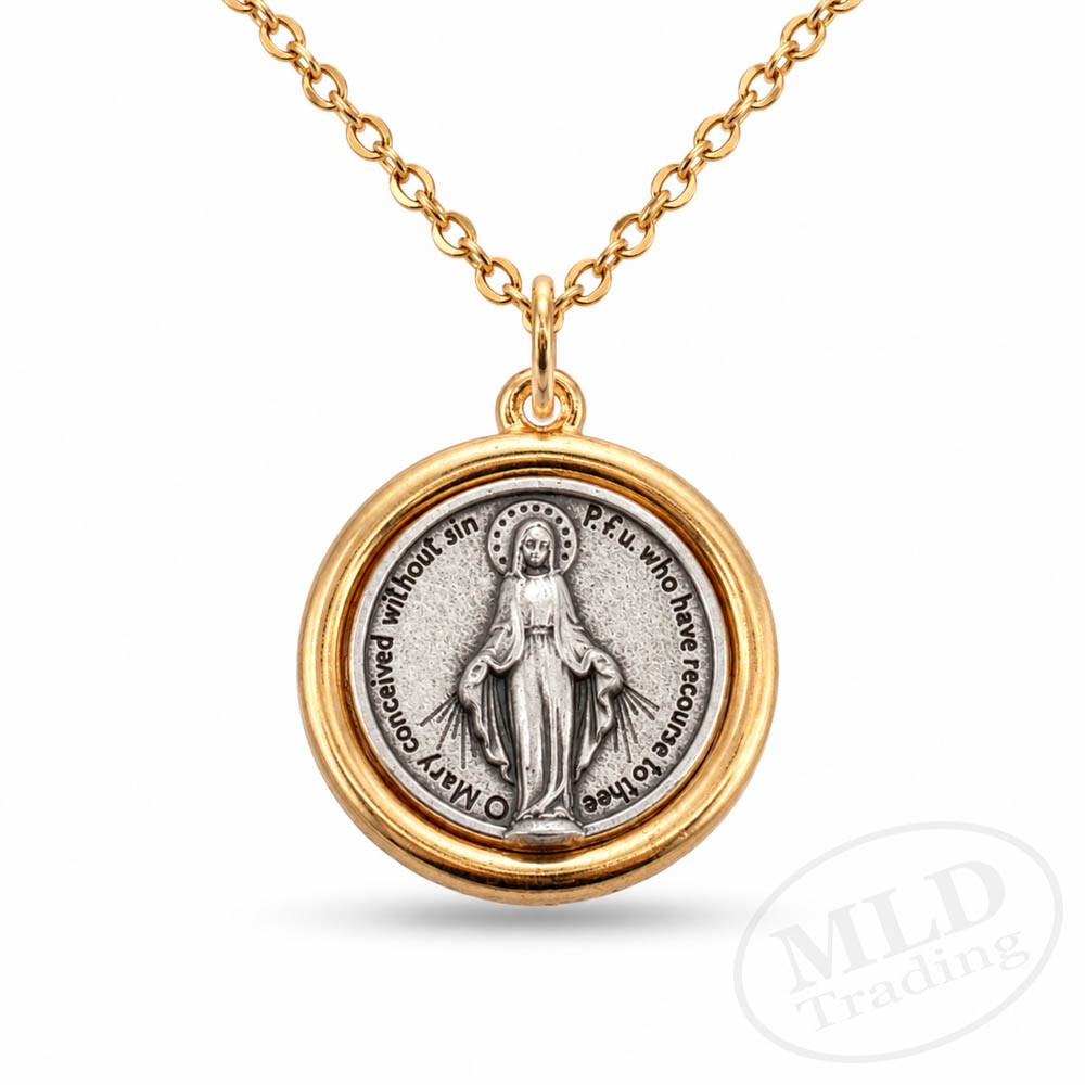 Miraculous Medal Pendant Necklace Catholic Marian Made in Italy 18″ Chain