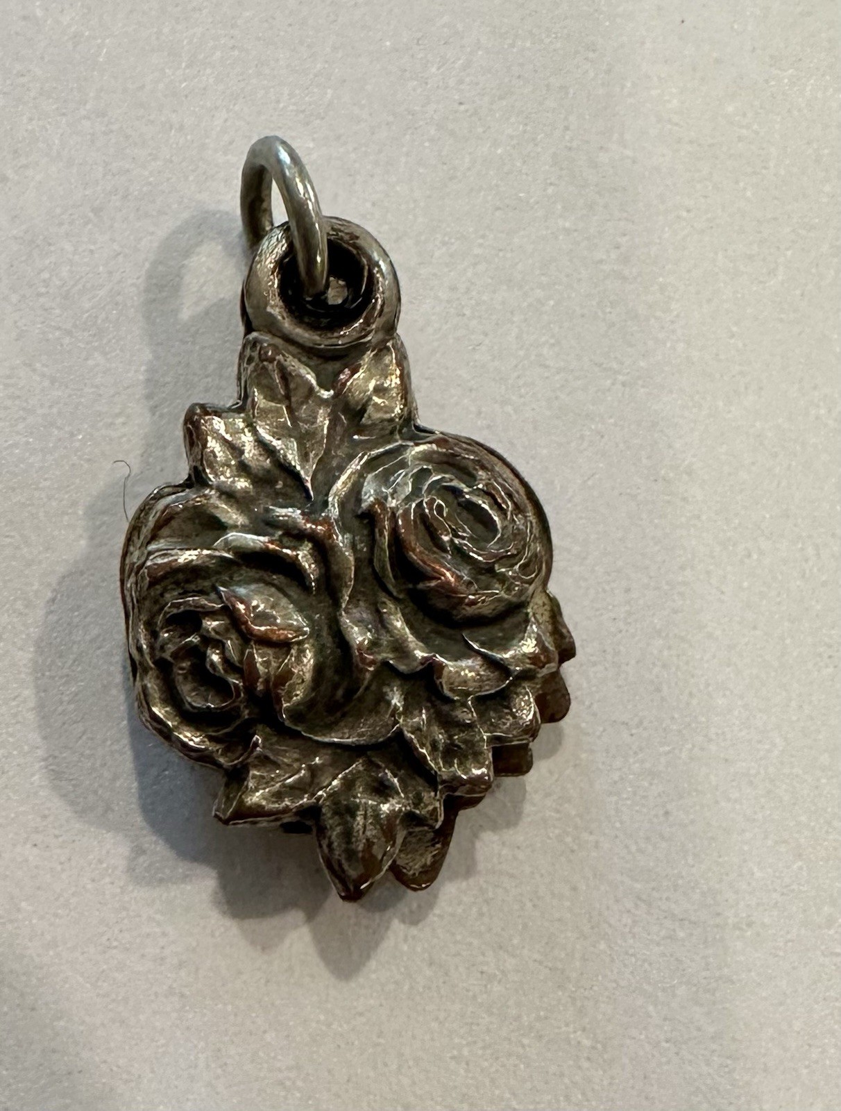 Vintage Catholic Miraculous Rose Triple Slide Sterling Silver Charm Medal