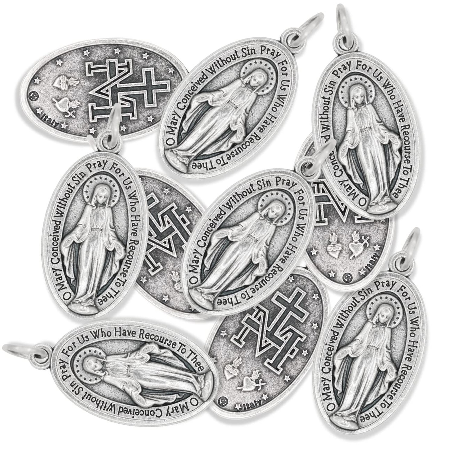 Bulk Pack of 10 – Miraculous Medal – 1 1/8″ Silver Oxidized Pendant for Neckl…