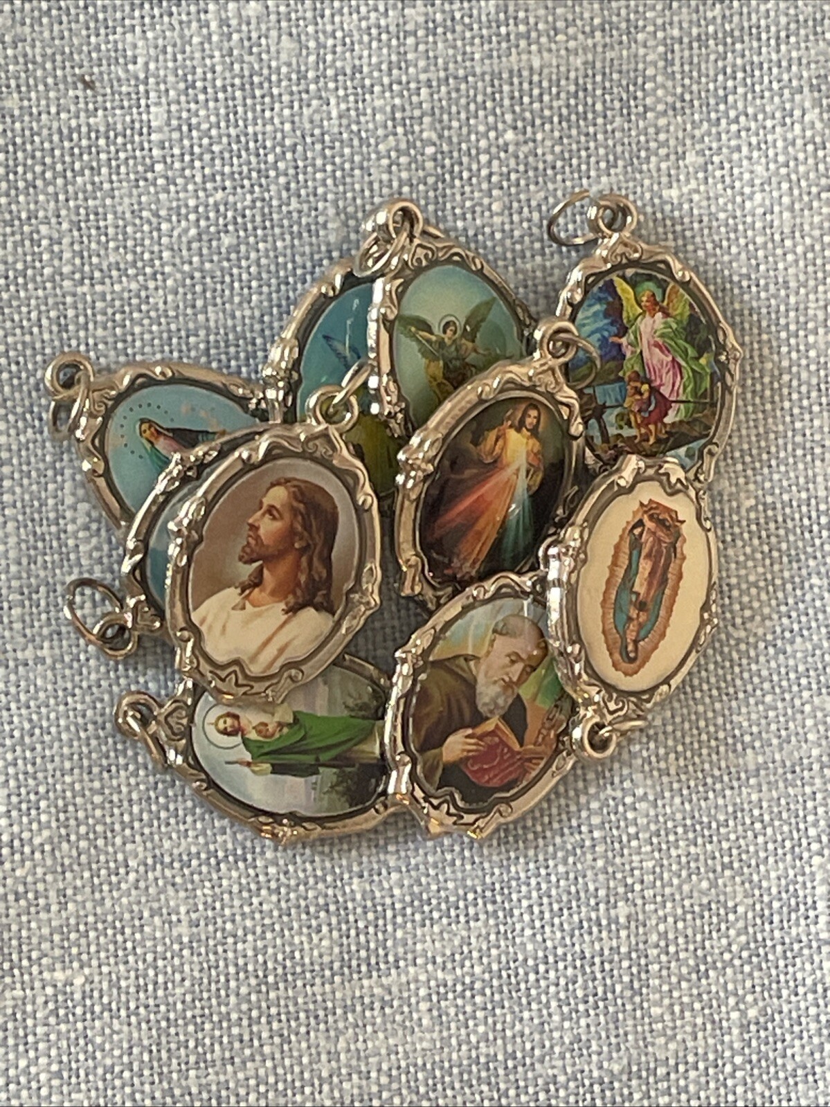 Lot of 10 Religious Medals Pendants Charms, Virgin Mary, Guardian Angel, Jesus,