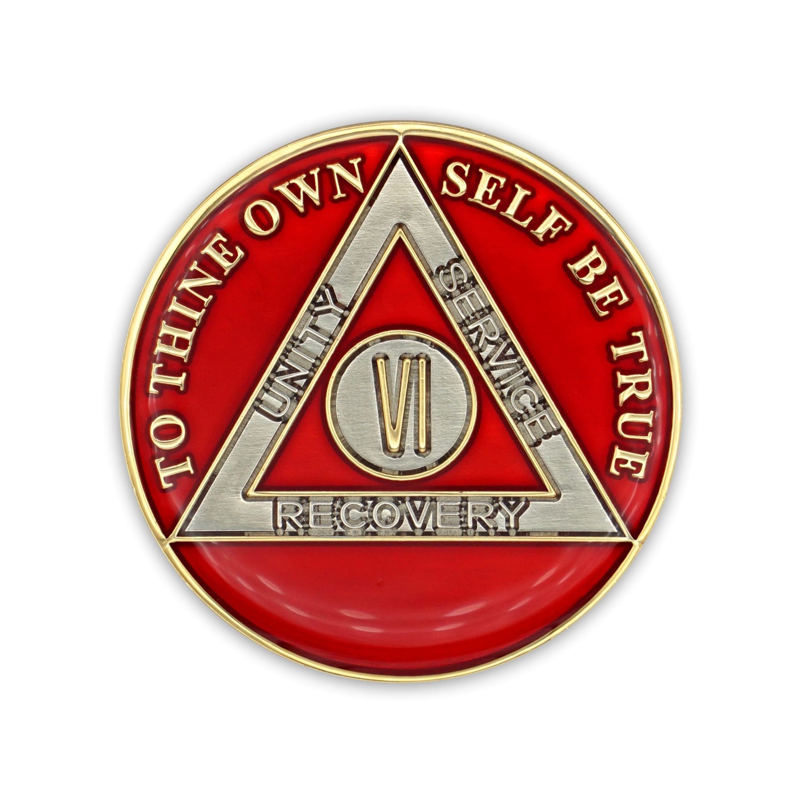 6 Year Sobriety Coin | Triplate AA Chip Recovery Anniversary Token (Red) Red