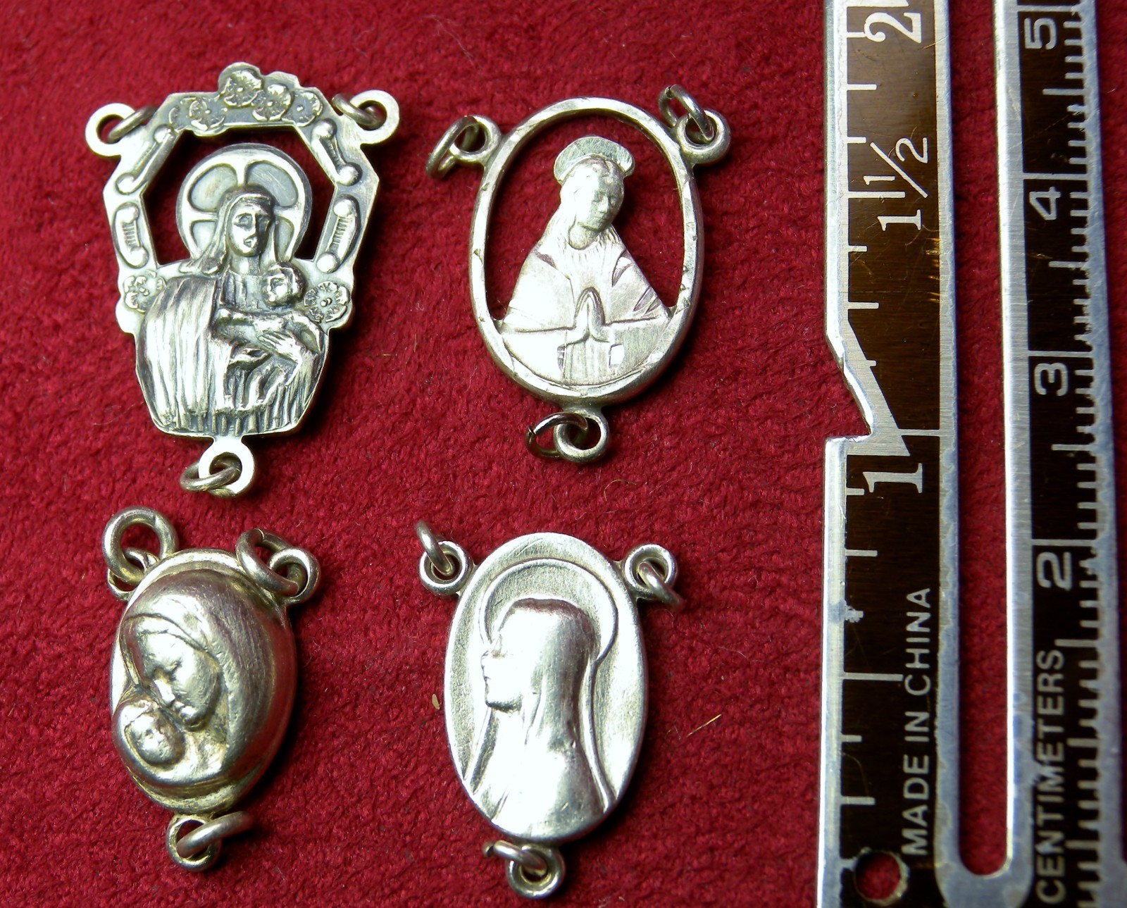 Catholic Nun Lourdes Pilgrimage Sterling Silver Rosary Centerpiece 4 Medal Lot