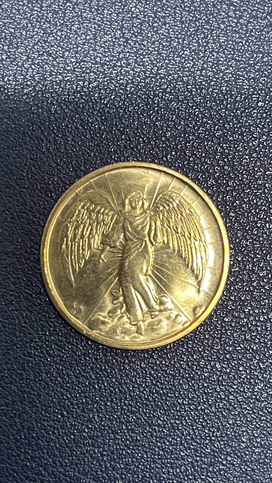 Rare Vintage Gold Tone Double Sided Guardian Angel Religious Prayer Coin