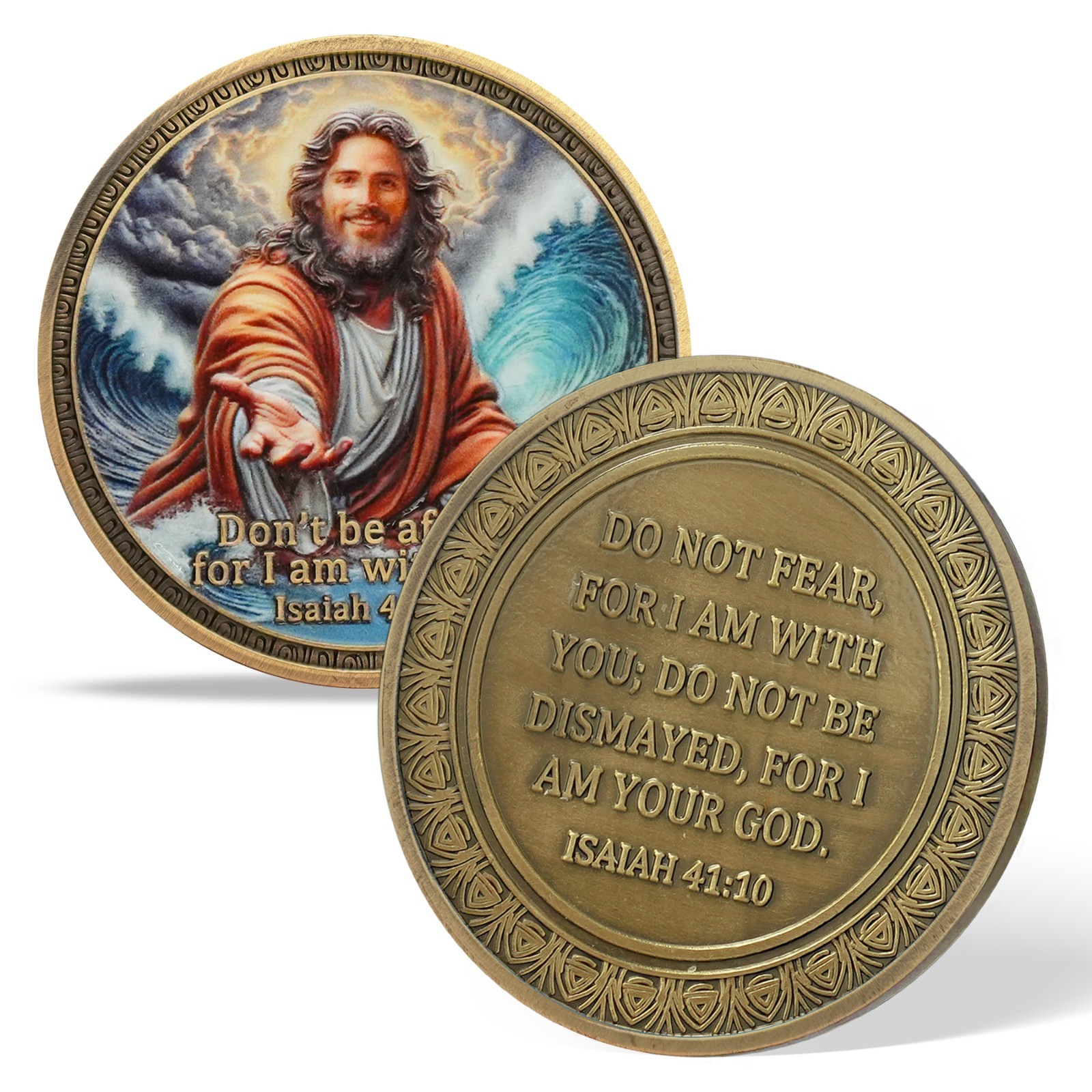5pcs Jesus Christian Coin Isaiah 41:10 Verse: Don’t Be Afraid, For I Am With You