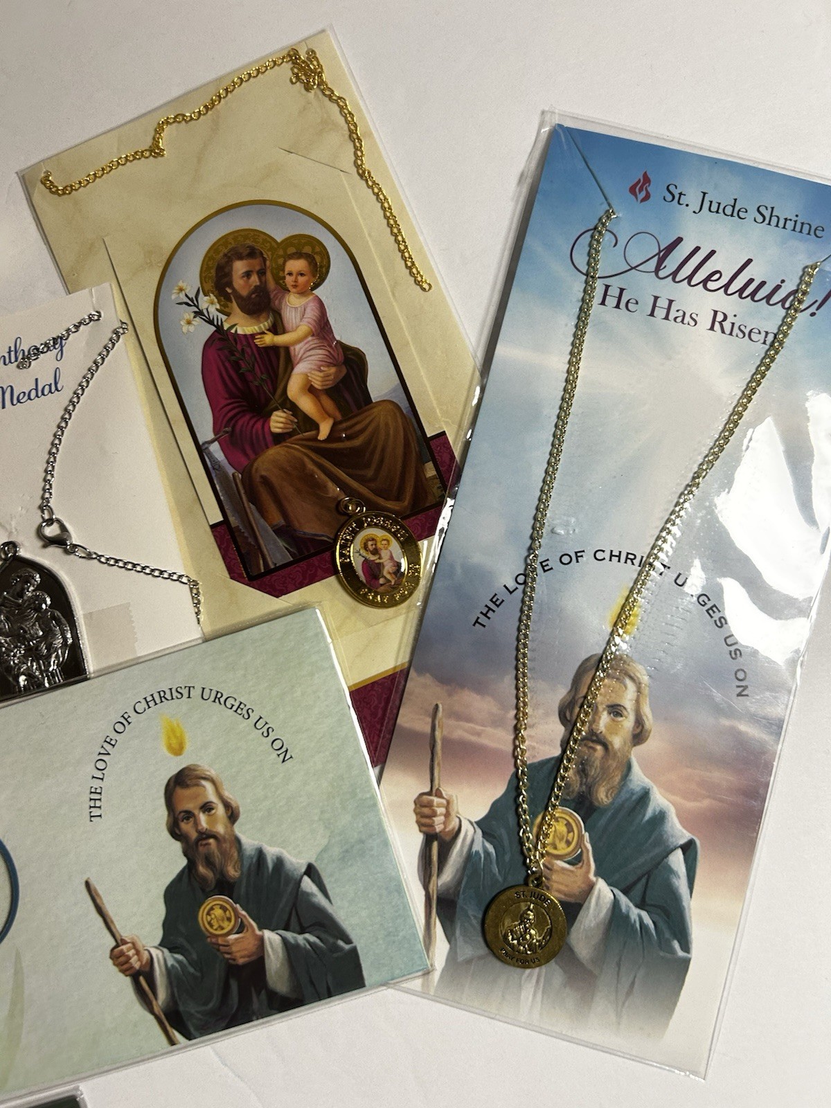 Catholic Metals Lot Of 6 – Pray For Us St. Jude & St.Anthony Necklace Charms Etc