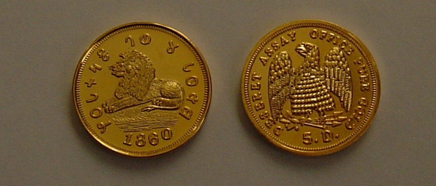 MORMON 1860 GOLD $ 5 LION COIN UTAH SALT LAKE CITY 22222
