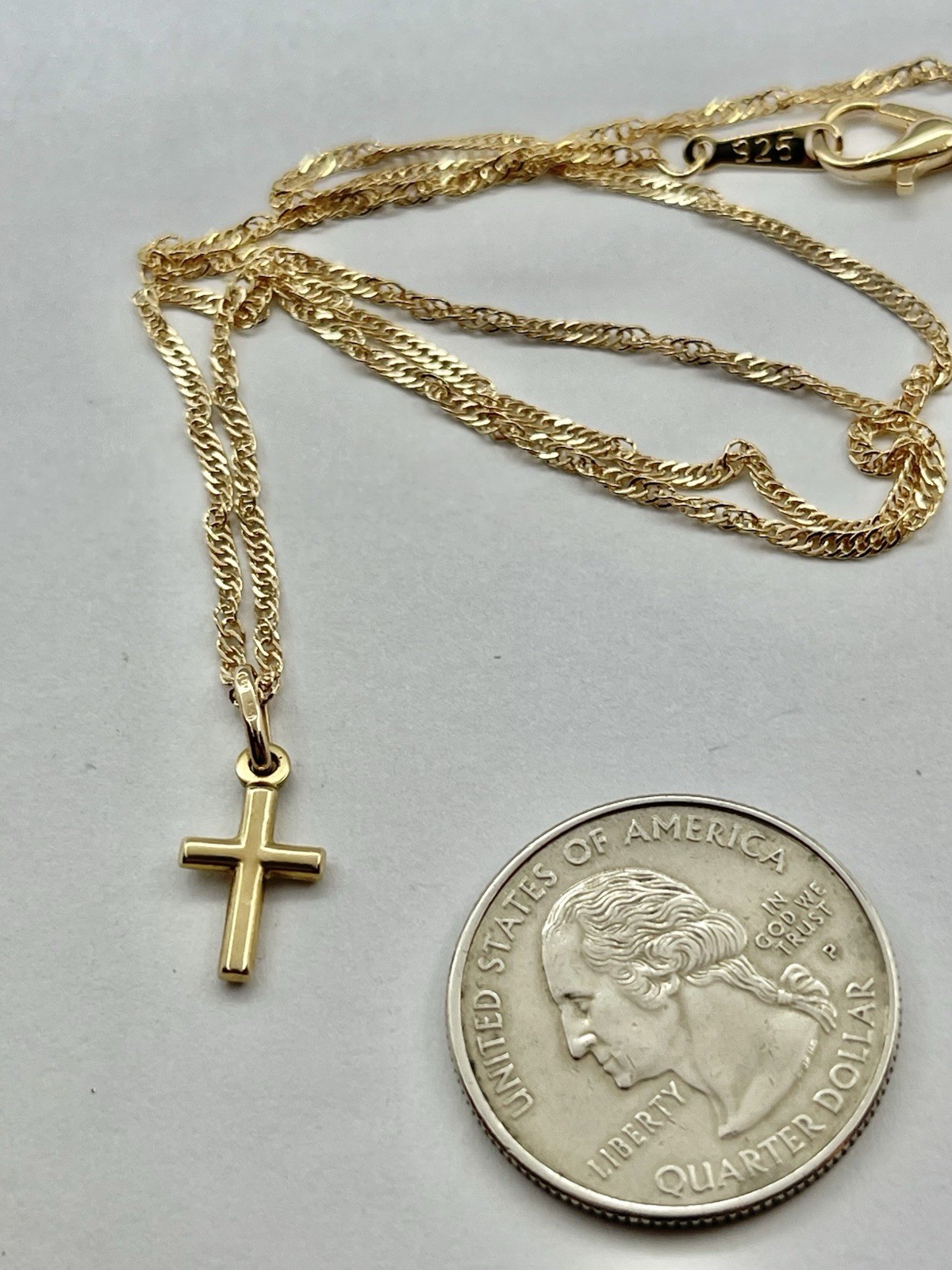 Vintage 9 Carat Gold Dainty Plain Cross Pendant Necklace on 18” Chain
