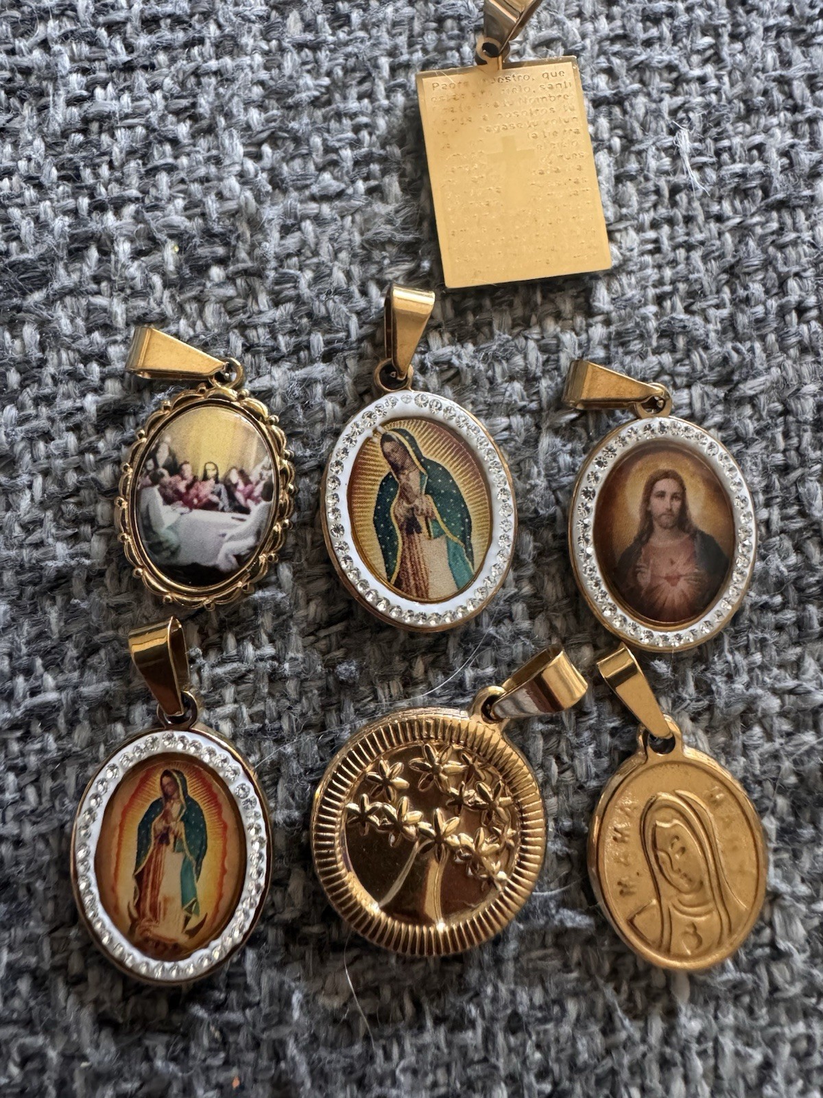 Lot of Religious Pendants Charms, Virgin Mary, Last Supper Jesus Stainless Steel