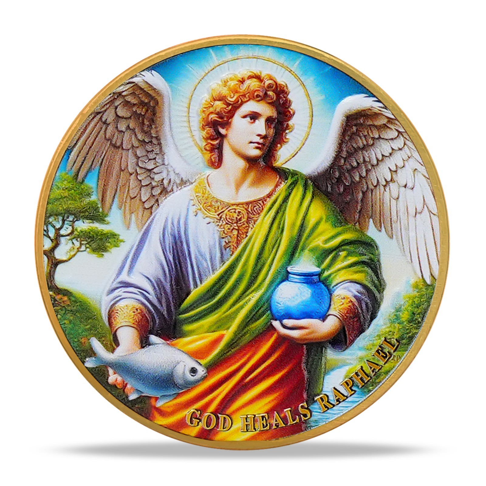 5pcs Archangel Raphael Challenge Coin – God Heals Raphael – Christian Verse Coin