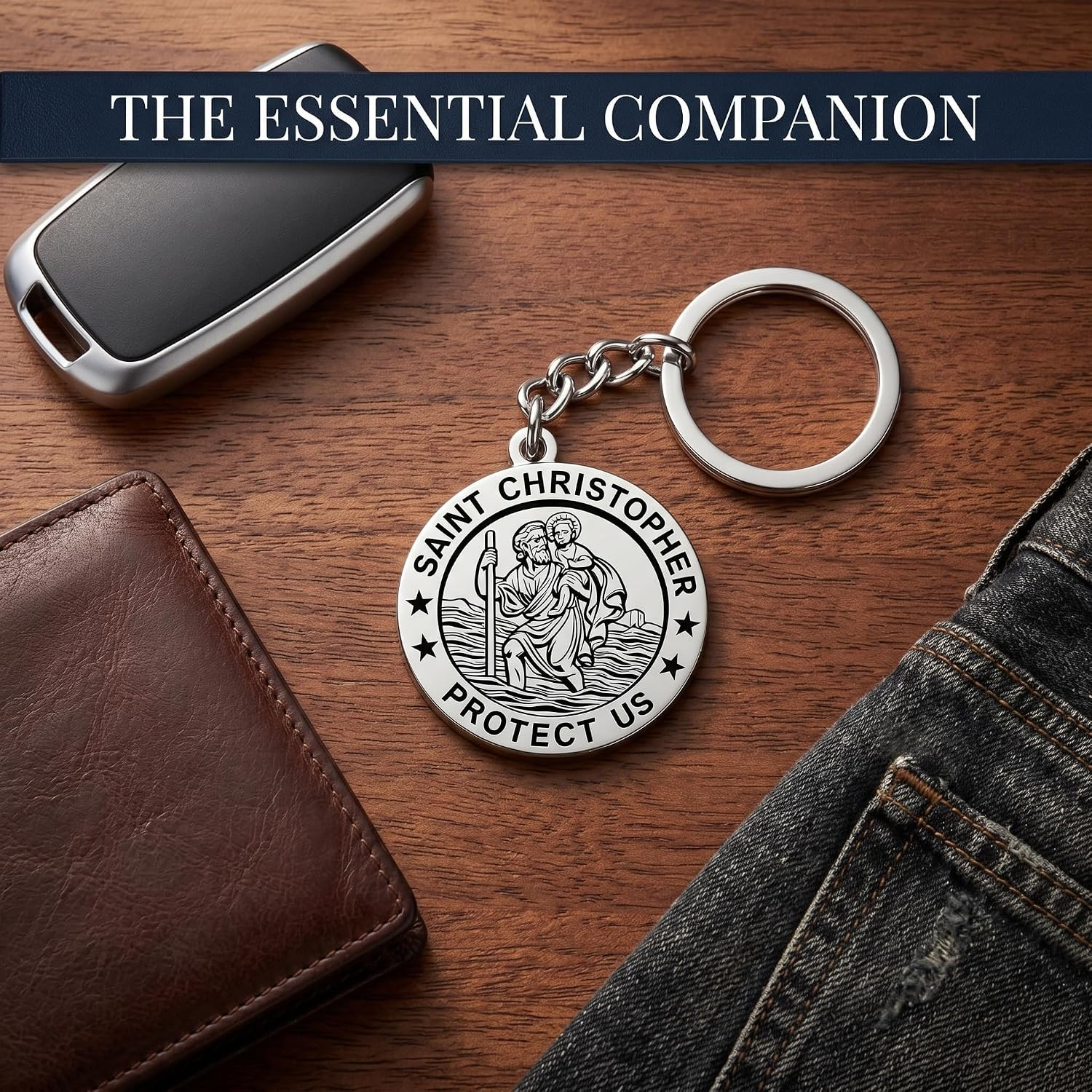 St Christopher Keychain, Saint Christopher Protect Us Medal, Patron Saint of Tra