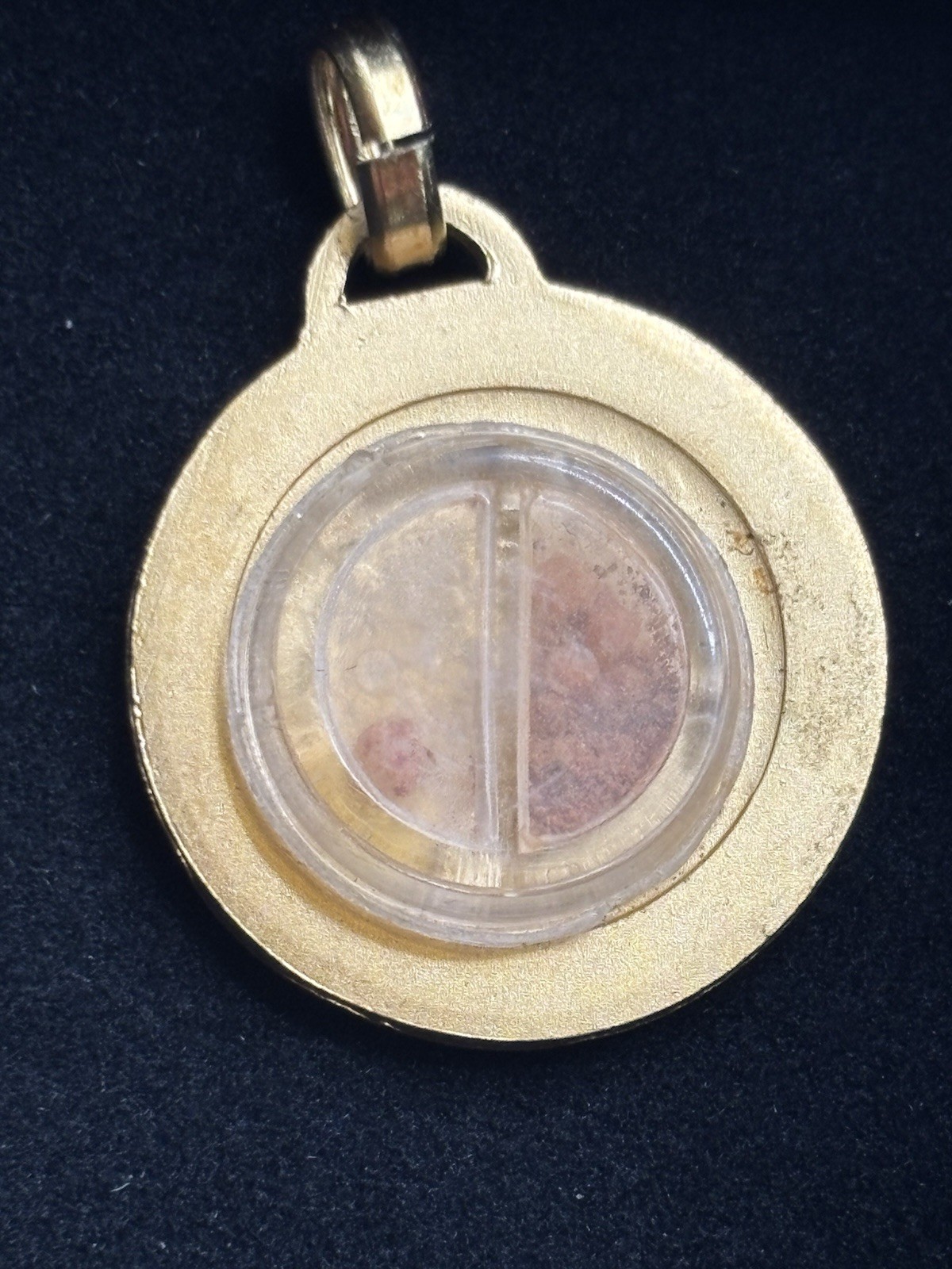 VTG Lourdes Reliquary Medal Pendant Gold Ruby Emerald Soil Water Relic Grotto