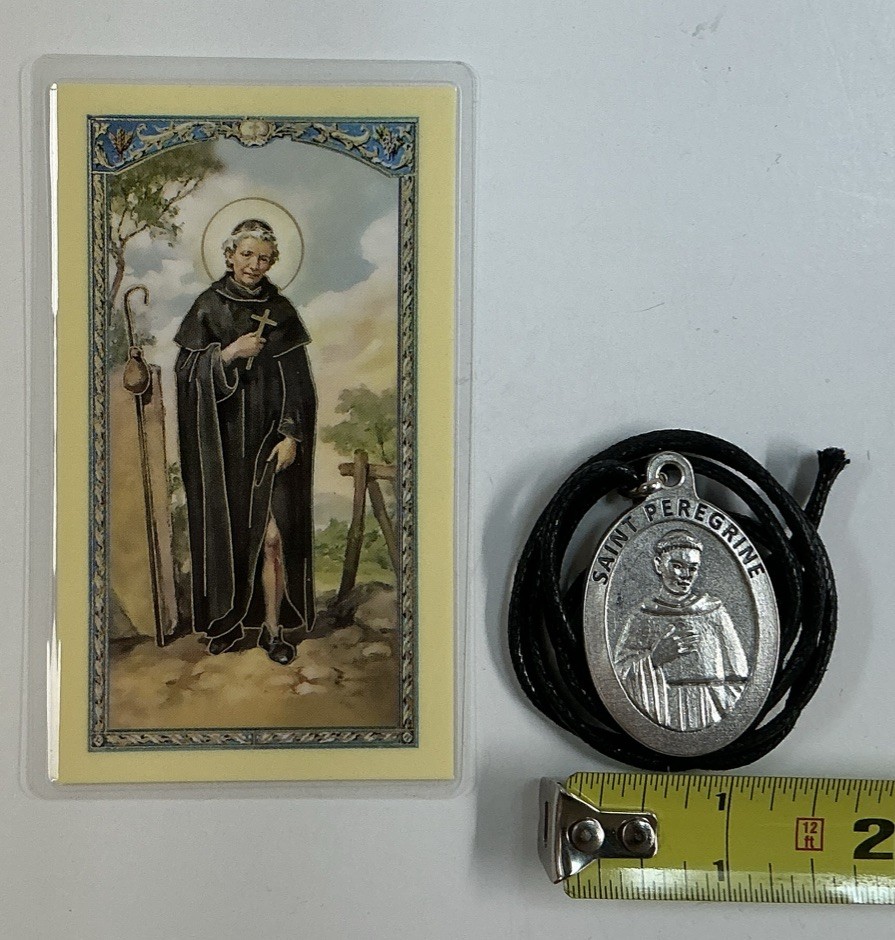 Medal San Peregrino And Holy Card, Healing, Prayer, Blessing In Spanish