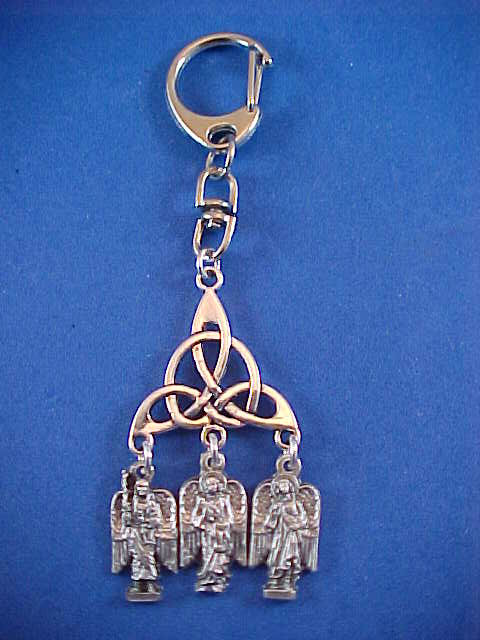 3 ARCHANGEL Key Chain Ring St MICHAEL GABRIEL RAPHAEL Trinity Knot Saint Medals
