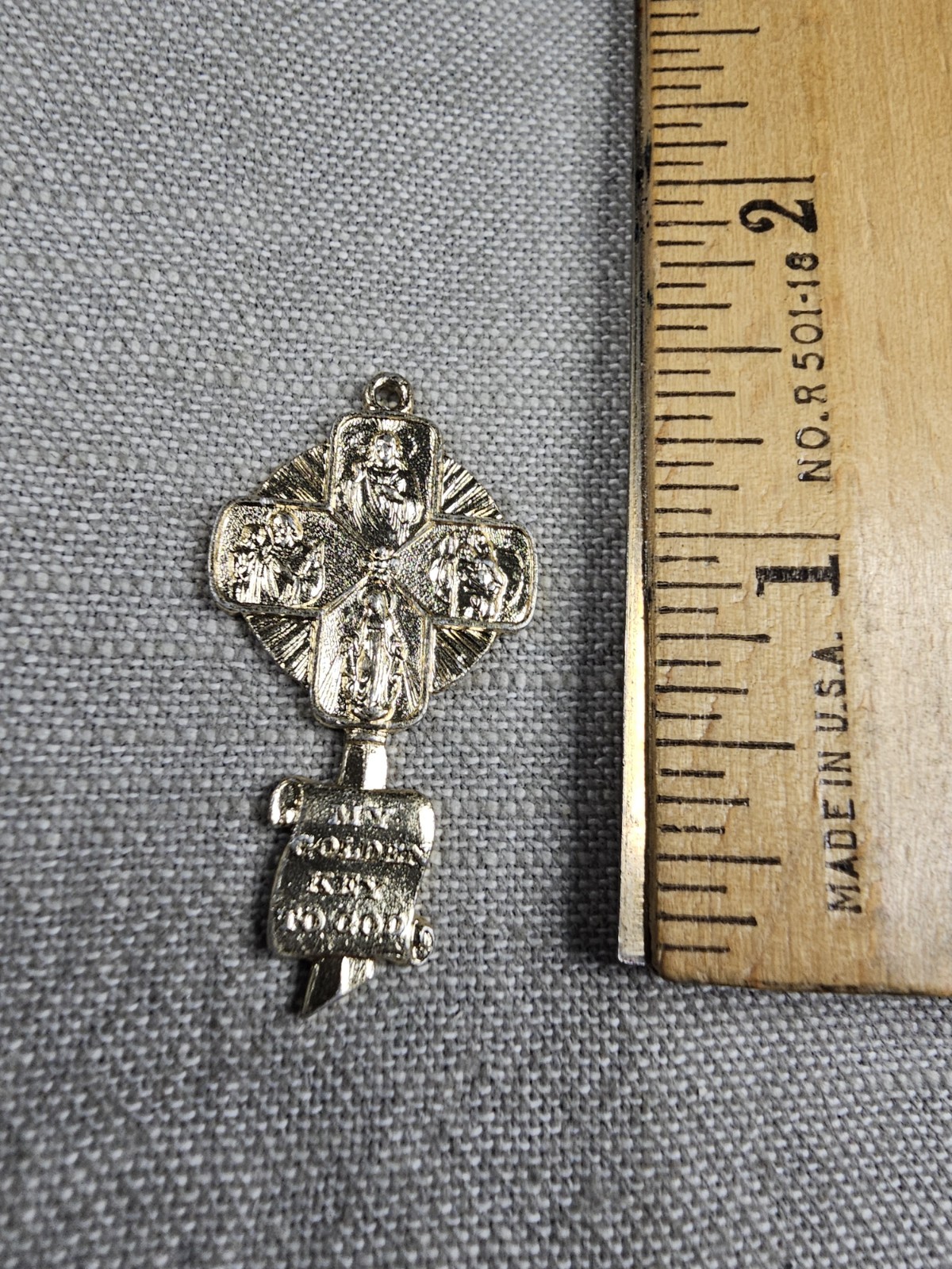 Vintage Pendant Cross “Golden Key To God” Religious Christian Gift D5
