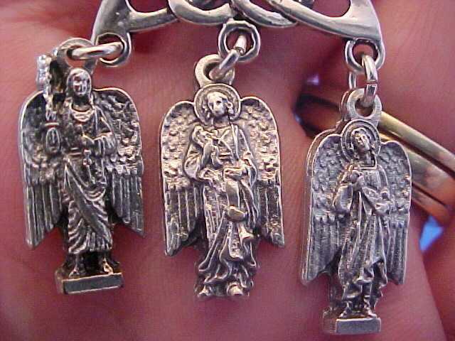 3 ARCHANGEL Key Chain Ring St MICHAEL GABRIEL RAPHAEL Trinity Knot Saint Medals