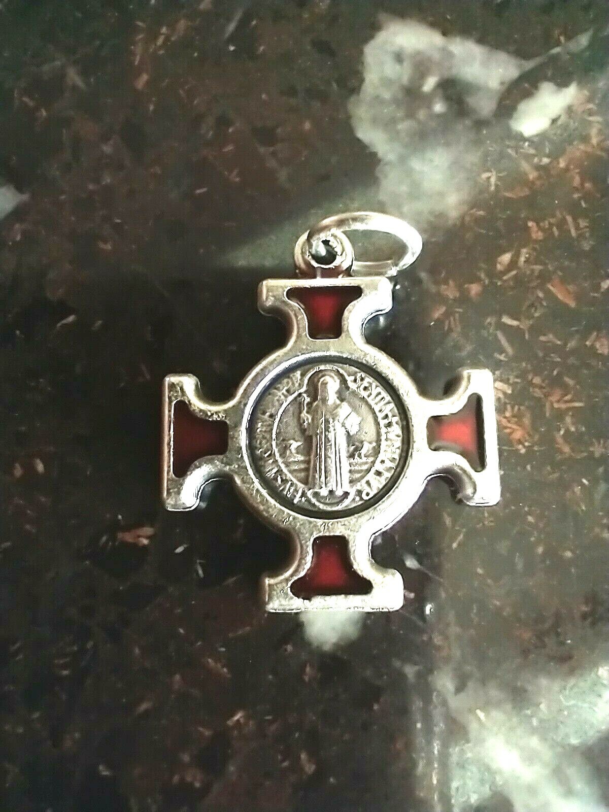 Catholic St Benedict Red Enamel Cross Italy