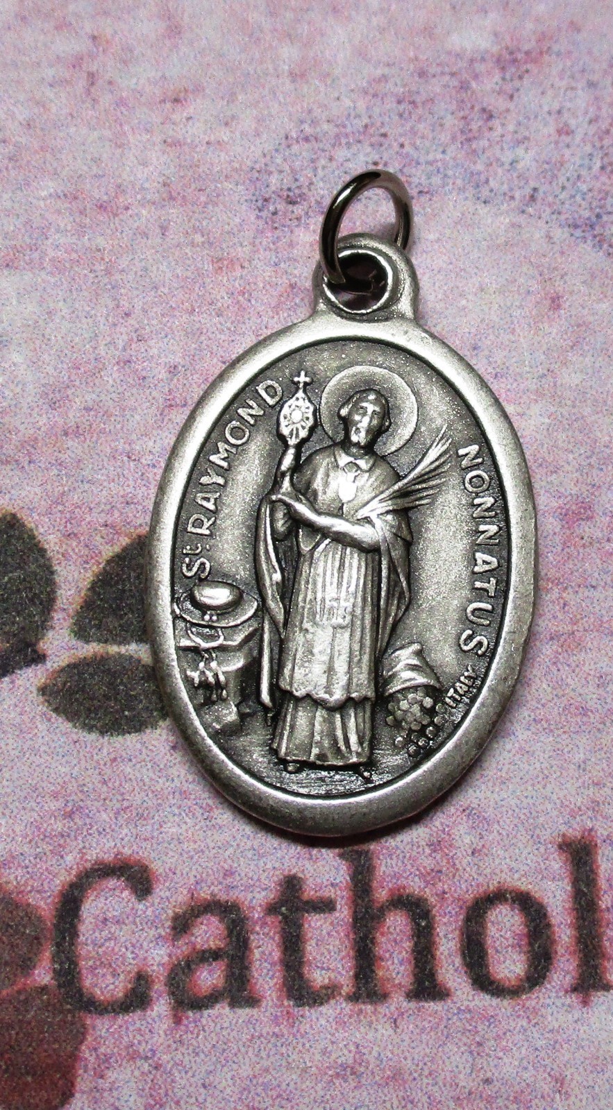 Saint St. Raymond Nonnatus – Oxidized Italian Silver Oxidized 1 inch Medal