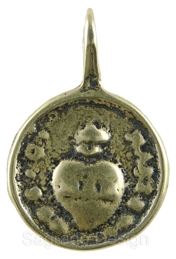 Small SACRED HEART / IMMACULATE HEART Medal, bronze cast from 18th c. original