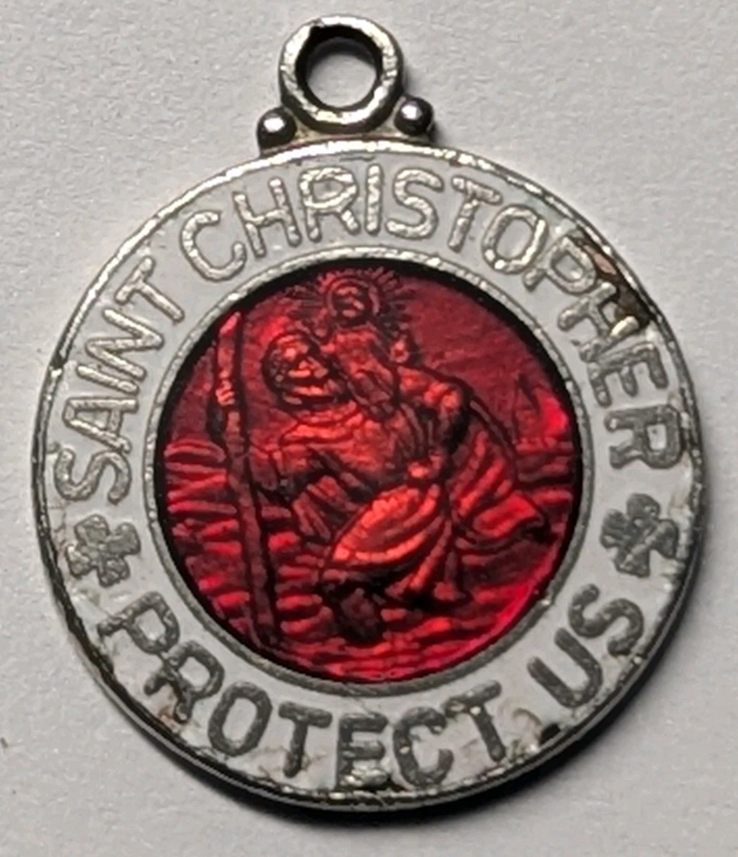 1960s 1970s Double Sided St Christopher Enamel Medal – Red / White & Blue / Blue