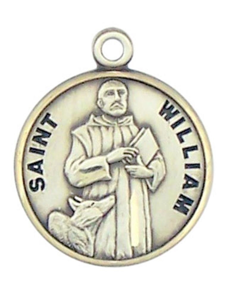 Patron Saint St William 7/8 Inch Sterling Silver Medal on Rhodium Plated Chain
