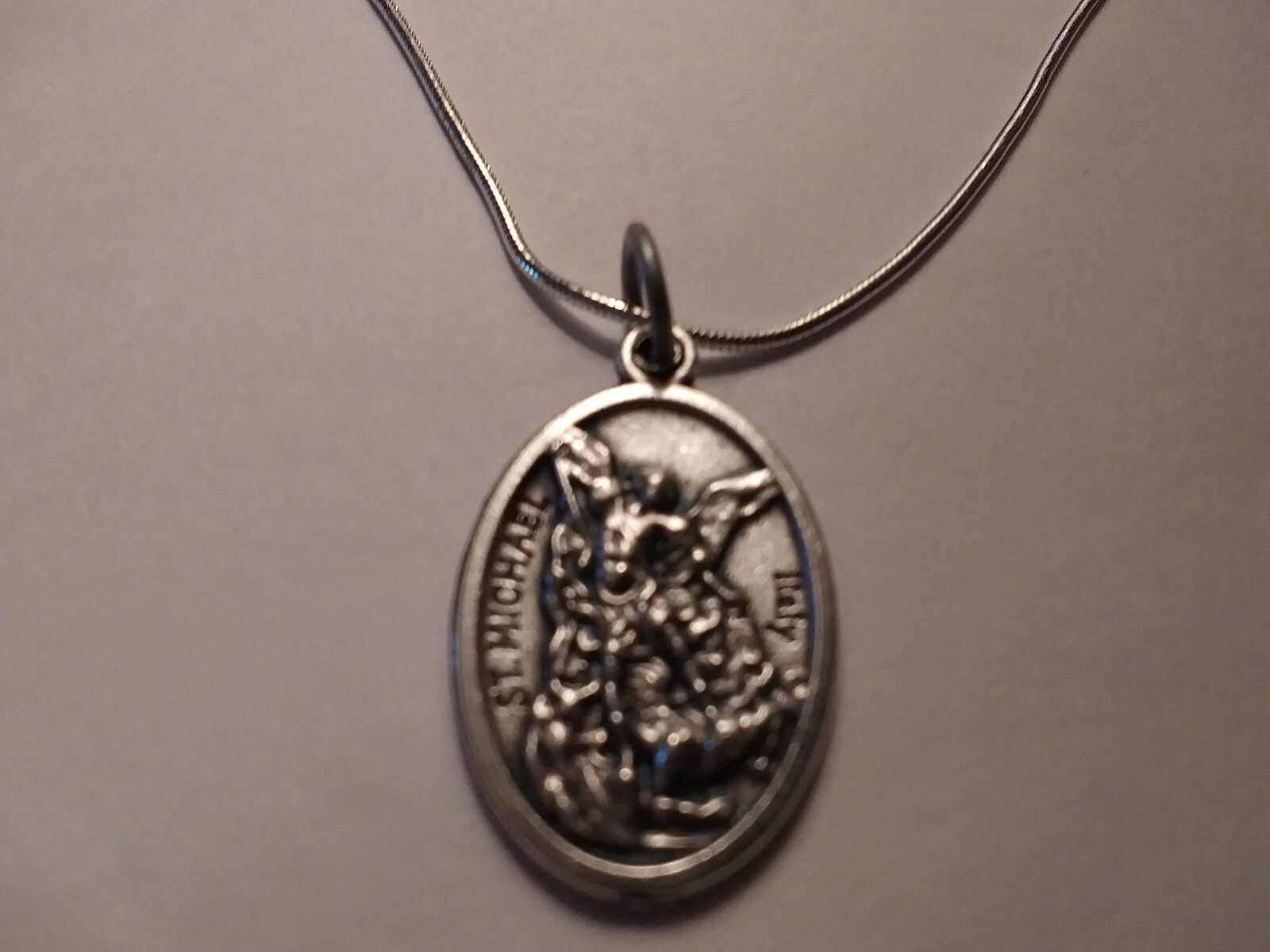St Michael Pray for Us Medal 925 Sterling Silver Snake Chain Necklace+ holy card