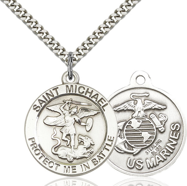 Sterling Silver St Michael The Archangel Mari Military Catholic Medal Necklace