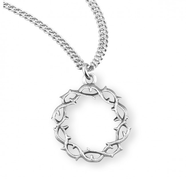 Sterling Silver Crown of Thorns 0.9″ Pendant 20″ Chain, Boxed, US Made