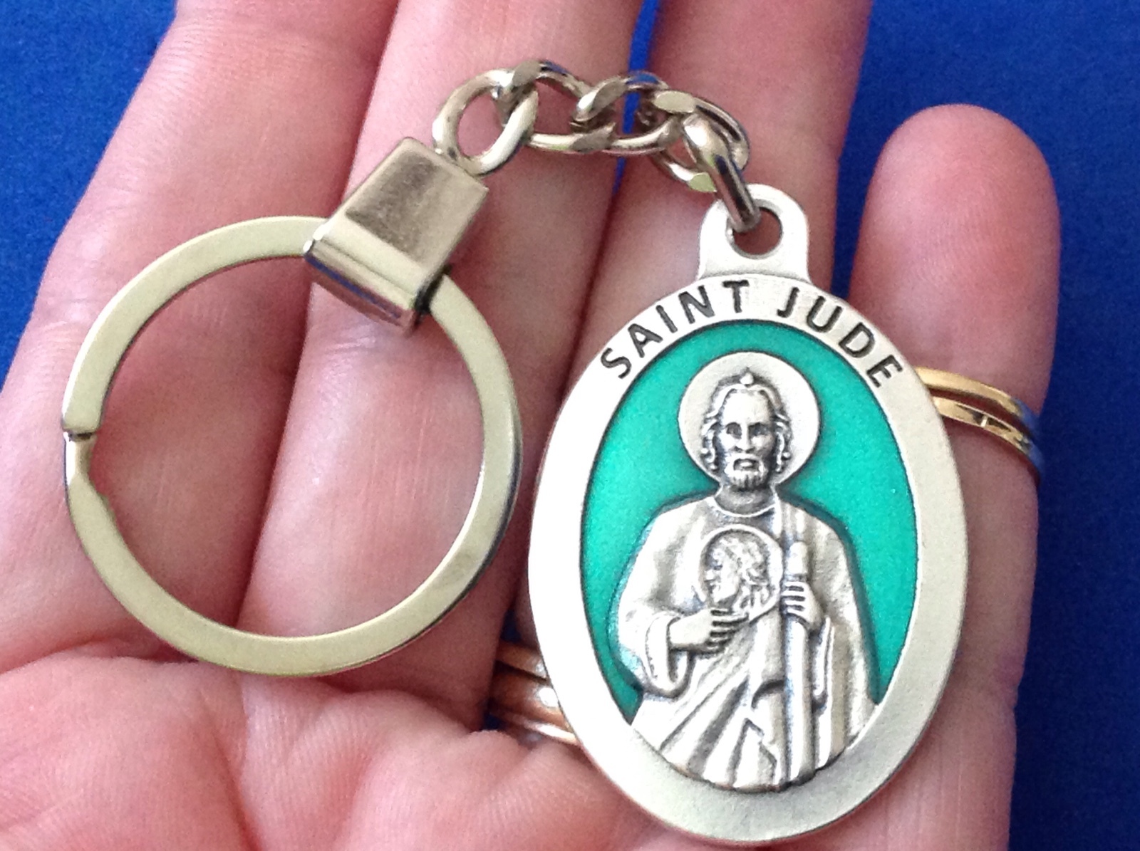 Rare Custom St JUDE Religious Key Chain Key Ring KEYCHAIN ENAMEL Saint Medal